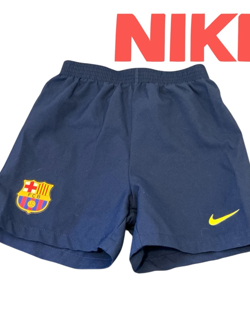 Nike Navy FC Barcelona Shorts with Yellow Swoosh baby boy size 18-24 mo